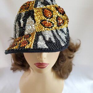 Sequin Vintage Hat Unisex black, gold, silver 80's intricate Stylish embroidery